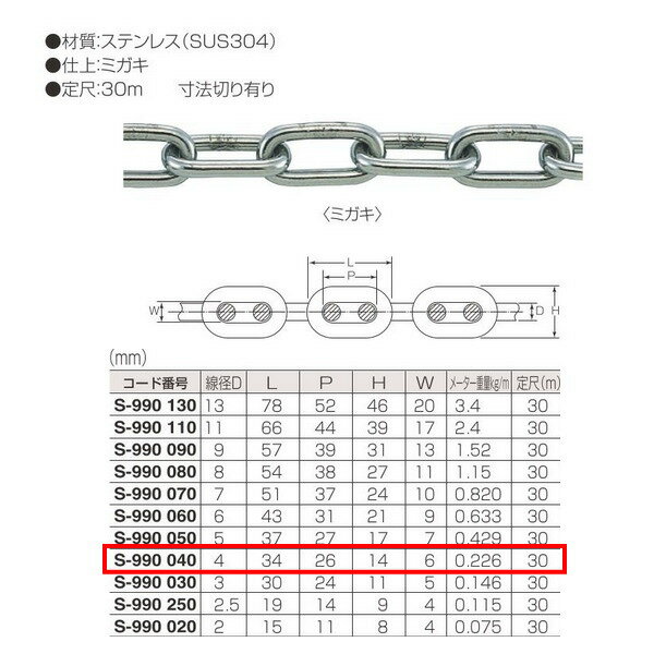 �ݴ��° ���ƥ�쥹 ��Ƚ�� S-990 040 ����D:4mm ���30mĹ �ž�:�ߥ���