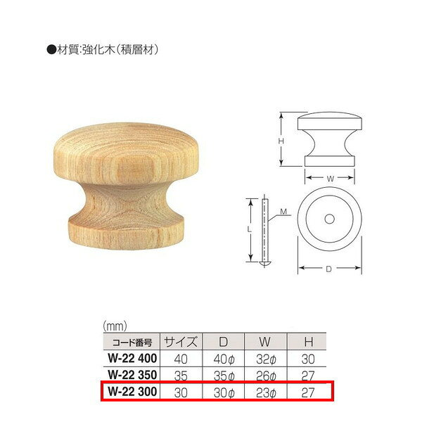 丸喜金属 シラキウッド コスモつまみ（裏ビス） W-22 D30Φ