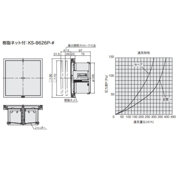 ナスタ 屋内換気口 差圧タイプ 樹脂ネット付 シルバーグレー KS-8626P-＃
