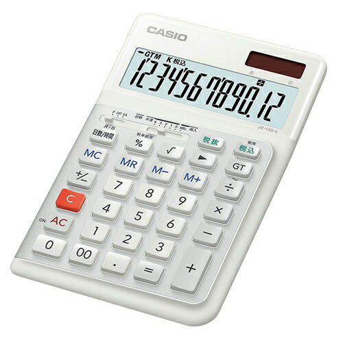 左手使用時の打ちやすさを追求し、人に寄り添ったやさしいデザイン。※日本文具大賞2023デザイン部門優秀賞受賞。 操作面を3°の角度で傾斜させることで、左の手や指にフィットします。キー自体は常に垂直方向に打てるよう、斜めにせずに階段状に配置（人間工学階段キー）。自然な手・腕の状態で打ちやすい新構造です。 仕様・本体色 本体色(軸色)：ホワイト/規格(サイズ・容量)：ジャストタイプ 入数：1台 本体サイズ：幅111×奥177.5×高24.4mm 重量：225g 外寸：幅111×奥177.5×高24.4mm 質量：225g 桁数：12桁 電源：太陽電池＋CR2025 仕様：人間工学電卓（左手用），ジャストタイプ，日数計算・時間計算，2メモリ，エコマ−ク認定商品 エコマーク●仕様・寸法・デザインについては予告なく変更されることがあります。 ●画像はイメージです。代表画像を使用することがあります。 ●ご返品、交換、発注後のキャンセルはできません。