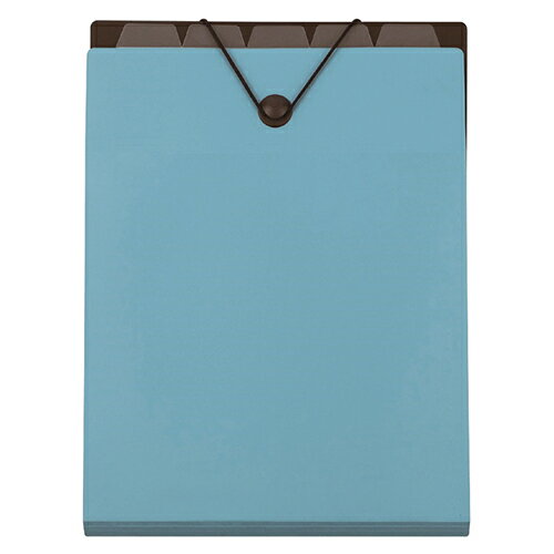 ポケットごとに分類でき、ほどよい収納枚数でありながら薄型のため、バッグの中でもかさばらずにスマートに持ち運ぶことができます。 A4サイズのクリアホルダーをそのまま収納することができ、多様化するかばんの形状に合わせてファイルの種類を選べますので、書類を持ち歩くことの多いビジネスパーソンや学生に最適です。 タテ型バッグに適したファイルです。 5仕切り、6ポケットで最大120枚の書類を収納できます。 ゴム紐で開閉できるので、バッグからファイルを取り出さずに中身の書類を確認できます。 仕様・本体色 本体色(軸色)：ブルー/規格(サイズ・容量)：A4判6ポケット 入数：1冊 本体サイズ：縦335×横240×厚10mm 重量：120g 規格：A4判 ポケット数：6ポケット 材質：表紙／ポケット＝PP，留具＝PP／ゴム紐／スチール●仕様・寸法・デザインについては予告なく変更されることがあります。 ●画像はイメージです。代表画像を使用することがあります。 ●ご返品、交換、発注後のキャンセルはできません。