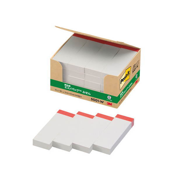 3M ポストイット 再生紙エコノパック 縦75×横25mm ホワイト 5001-W 1箱（100枚×20）