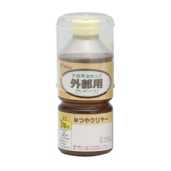 【特徴】 木目を生かし、美しく仕上がります。 飴色（ハチミツ色）の塗膜が、年数が経ったような深みを生み出します。 紫外線吸収剤（日焼け防止剤）を配合しています。 ●塗装中・乾燥中は溶剤臭があるため、充分な換気が必要です。 ●乾燥時間は薄塗りした場合の目安です。厚塗りすると、著しく乾燥に時間がかかる・乾燥後に表面が割れるなどの不具合が起こる場合がありますので、薄塗りを心がけてください。 ●浴室など、高湿度の環境で使うものには使用しないでください。 ●常に水に浸かる環境で使うものには使用しないでください。 ●半つやクリヤーは、少しつやを抑えた落ち着きのある仕上がりになります。 1液ウレタン樹脂塗料 【用途】 屋外木部、木製ドア、木製遊具、木製ガーデニング用品など （乾燥に時間はかかりますが、屋内木部にも使用できます） 【塗り面積(2回塗り)】 約2平米（2回） 【うすめ方】 塗料の粘度が高く、塗りにくいときはペイントうすめ液、または難燃性ペイントうすめ液で少し薄めてください。（5％が目安です） 【乾燥時間】 20℃：約 3〜4 時間 ／冬季（10℃）：約 5〜6 時間●お支払い方法で代引きはできません。 ●ご返品、交換はできないです。 ●お時間指定はヤマト運輸が多いのでヤマト運輸の場合は12〜14時はできません。午前、14〜16時、16〜18時、18〜20時、20〜21時でお願いします。稀に違う運送会社の場合があります。なお運送会社のご指定は承れません。