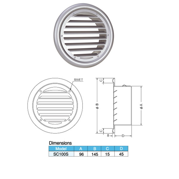 西邦工業 外壁用ステンレス製換気口 フラットグリル 内向ガラリ型 SC-100S