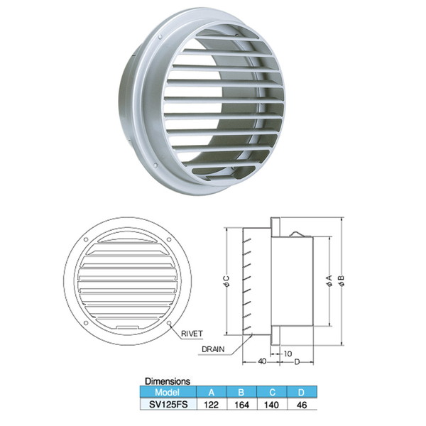 西邦工業 外壁用ステンレス製換気口 ベントキャップ 厚型 SV-125FS(4)
