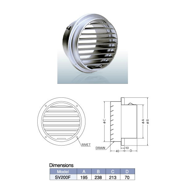 西邦工業 ベントキャップ 外壁用アルミ製換気口 厚型 SV-F SV200F