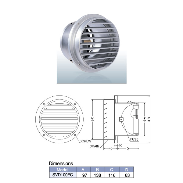 西邦工業 ベントキャップ 外壁用アルミ製換気口 厚型 防火ダンパー付 SVD-FC SVD100FC