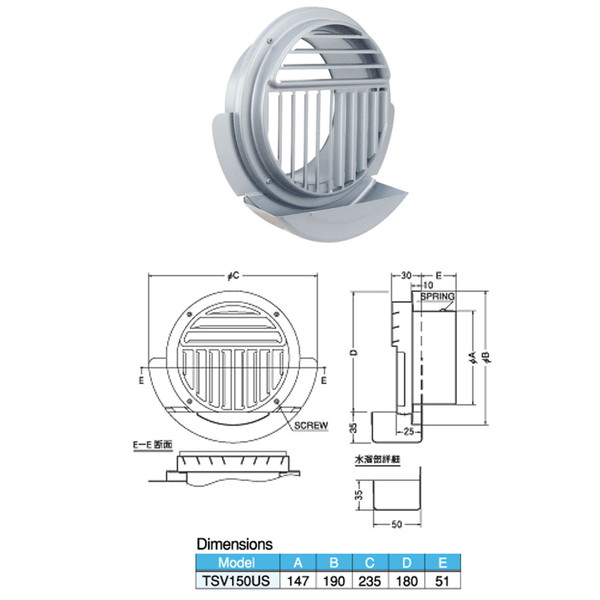 西邦工業 外壁用ステンレス製換気口 ベントキャップ（結露水・ドレン受け） 3方向型ドレンキャッチャー TSV-150US