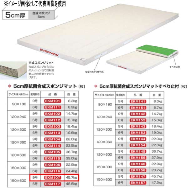 エバニュー 5cm厚 抗菌合成 スポンジマット EKM107 幅150×長600cm 9号帆布