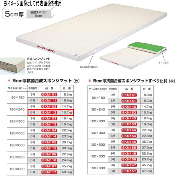 エバニュー 5cm厚 抗菌合成 スポンジマット EKM112 幅120×長240cm 6号帆布