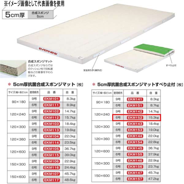 エバニュー 5cm厚 抗菌合成 スポンジマットすべり止付 EKM152 幅120×長240cm 6号帆布