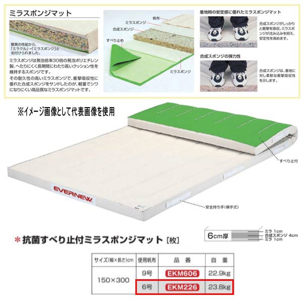 エバニュー 6cm厚 抗菌すべり止付 ミラスポンジマット EKM226 幅150×長300cm 6号帆布