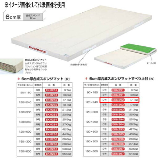 エバニュー 6cm厚合成スポンジマットすべり止付 EKM292 幅120×長240cm 9号帆布 エバニュー 6cm厚合成スポンジマットすべり止付 EKM292 幅120×長240cm 9号帆布