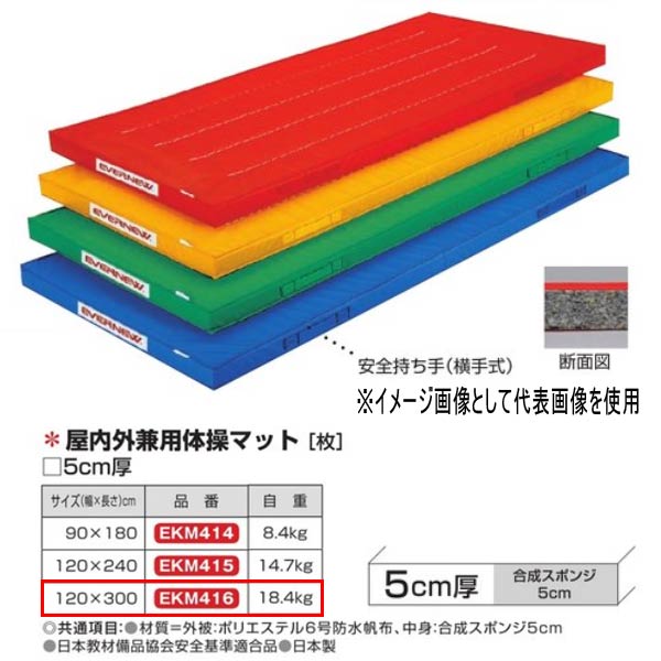 屋外での体操運動に最適 受注生産品 安全持ち手（横手式） サイズ：幅120cm×長さ300cm×厚さ5cm、自重：18.4kg 材質：外被：ポリエステル6号防水帆布、中身：合成スポンジ5cm 日本教材備品協会安全基準適合品 日本製 JEMA学校教材・教具安全基準適合品●お支払い方法で代引きはできません。 ●量やタイミング、メーカー在庫状況によっては納期がかかります。 ●沖縄県、離島のお客様は送料都度別途お見積りとなります。 ●メーカー指定便のため、運送会社のご選択はできません。 ●細かいお時間指定や夜間配送はできません。 ●日曜祝日配送ができない場合もあります。 ●個人宅向けではないので個人宅配送の場合は全国都度送料お見積りです。配送できない場合もあります。 ●法人および施設でも山奥や道が狭い場所など配送できない場合があります。 ●発送前でも発送準備中であればご変更、キャンセルはできません。 ●画像はイメージです。