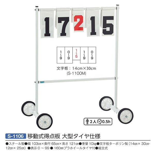 三和体育 移動式得点板 大型タイヤ仕様 S-1106 幅103cm 奥行65cm 高さ121cm 組立式