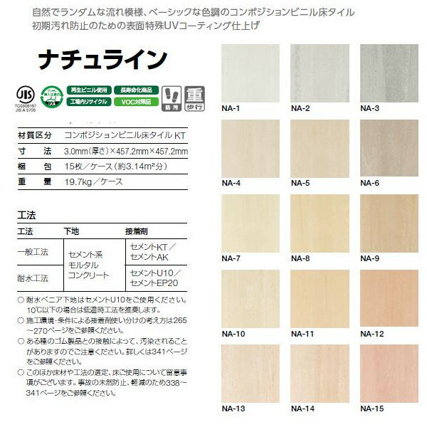 タジマ コンポジションビニル床タイル ナチュライン 3mm厚 457.2mm×457.2mm 15枚(3.14平米分)