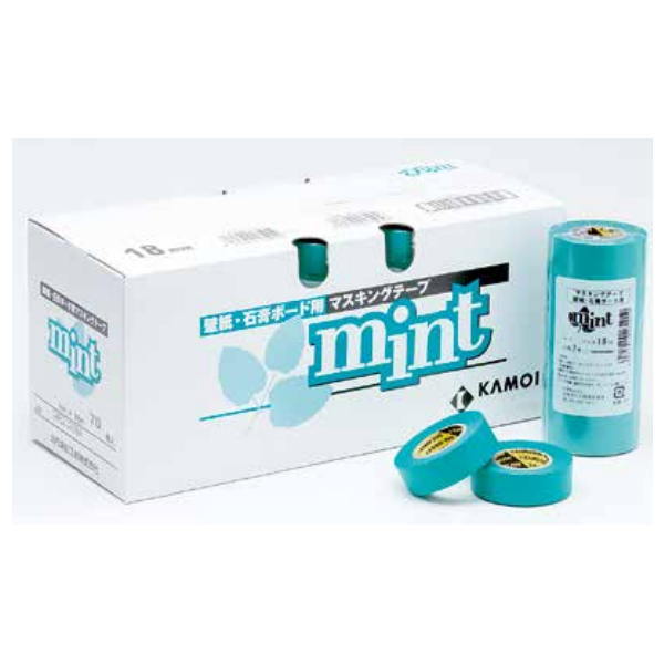 カモイ 壁紙・石膏ボード用 マスキングテープ ミント 12mm巾×18m長 100巻