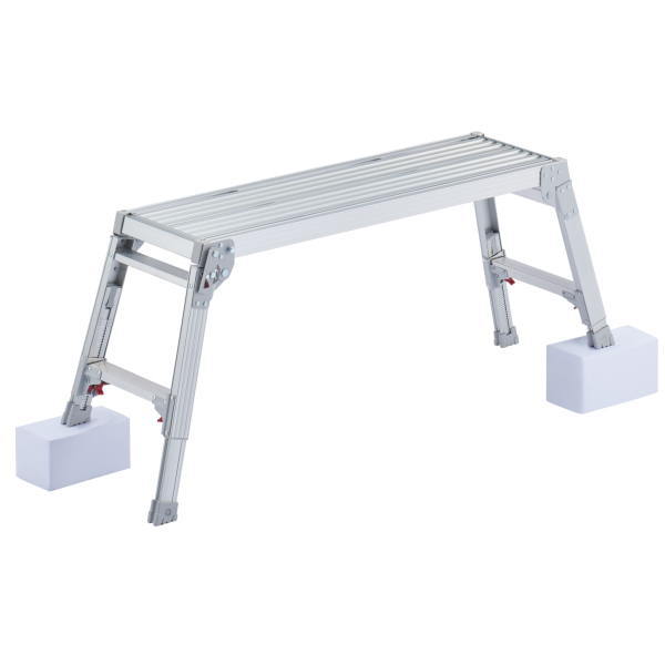 段差で使える脚部伸縮タイプ 下部操作レバー 段差で威力を発揮するロングストロークの伸縮脚。 脚伸縮ピッチ＝6mm 天板高：0.43〜0.55m 天板寸法：長さ100cm　幅30cm 設置寸法（外寸）：長さ38〜40cm　奥行124〜131cm 収納下寸（外寸）：長さ103cm　幅38cm　厚み15cm 質量：5.7kg 最大使用質量：100kg●メーカー直送品のためお支払い方法で代引きはご利用いただけません。 ●北海道、沖縄県、離島のお客様は送料別途お見積りとなります。 ●一部サイズの大きい脚立やはしごで、運送会社都合で配送できない地域があります。また一部トラックが入れない地域で配送ができない地域もあります。その際は連絡させていただきます。 ●個人宅は不可となります。 ●通常の宅配便とは異なりますので、お時間指定、日曜日祝日配送はできません。 ●仕様・寸法については予告なく変更されることがあります。 ●画像はイメージです。代表画像を使用することがあります。 ●ご返品や、交換はできません。