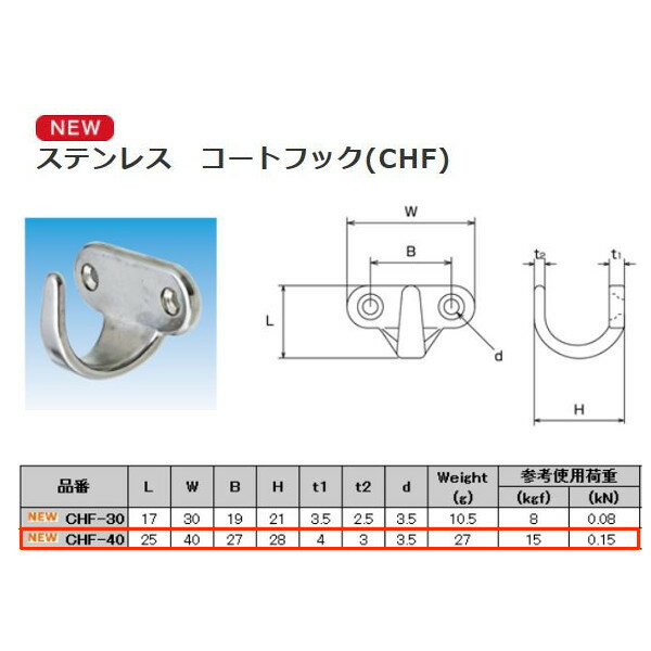 水本機械 コートフック(CHF) ステンレス金具 CHF-40