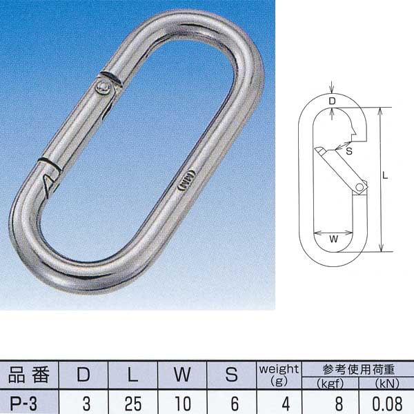 水本機械 プチカラビナ（スタンダード型） ステンレス金具 P-3