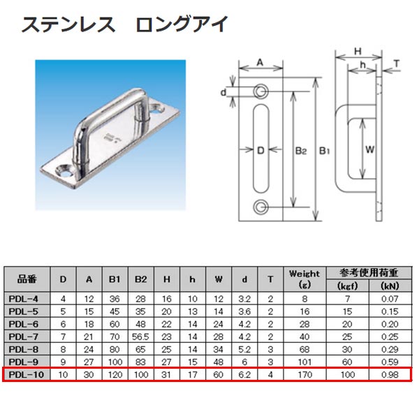 水本機械 ステンレス SUS304 ロングアイ PDL-10 NO.1893