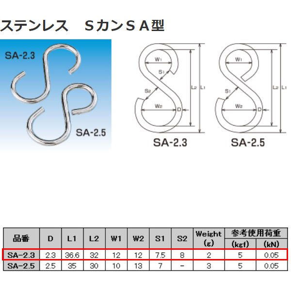 水本機械 Sカン SA型 ステンレス SUS304 SA-2.3 コードNO.1249