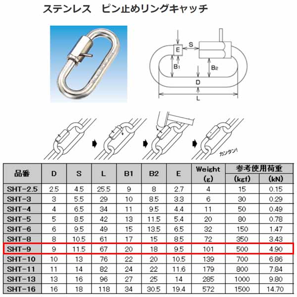 水本機械 ピン止めリングキャッチ ステンレス SUS304 SHT-9