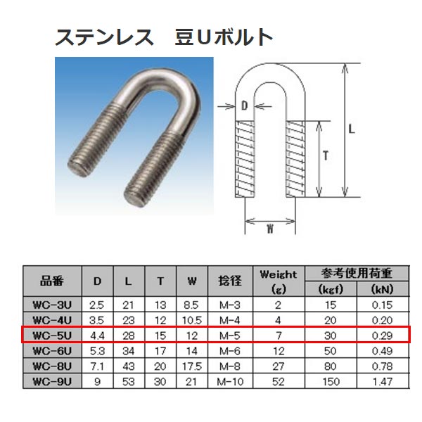 水本機械 ステンレス SUS304 豆Uボルト WC-5U