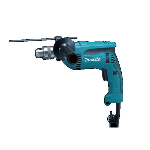 用途 　小型でパワフル、ライト装備の震動ドリル 特長 　しっかり握れる新ボディでパワフルで高速穴あけができます。 電源:100V 消費電力:680W 回転数:0〜2800回転/分 打撃数:0〜44800回/分 本体寸法:全長303mm 質量:1.8kg コード長:2m 付属品:ストッパポール/チャックキー/サイドグリップ/プラケース チャック能力:2〜13mm 穴開け能力:コンクリートφ16mm/鉄工φ13mm/木工φ30mm 機能:二重絶縁/LEDライト/無段変速/正逆切替