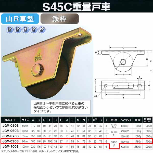 Rakuten - ヨコヅナ S45C 重量戸車 鉄枠 山R車型 JGM-0908 90mm 1個