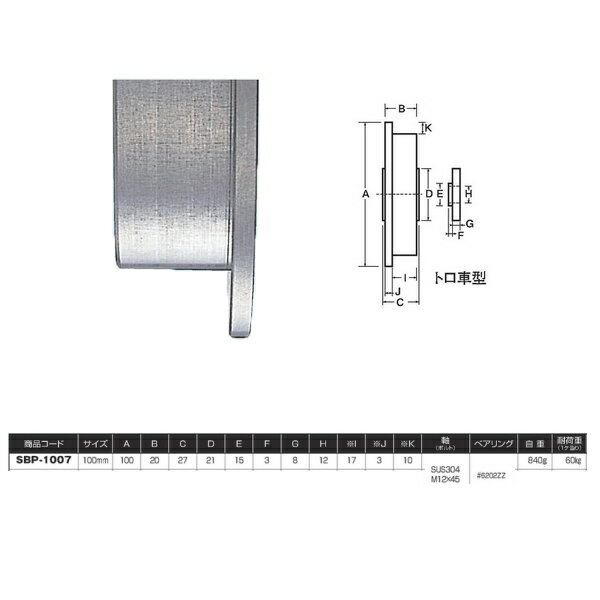 ヨコヅナ Cローラー トロ車型 ステンレス車 100mm SBP-1007