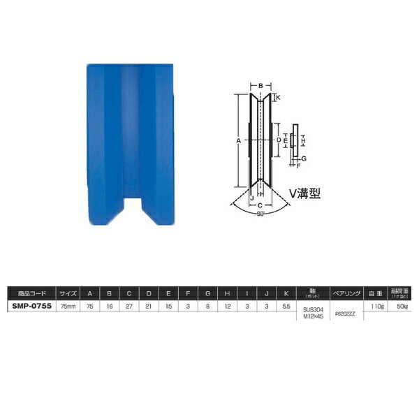 ヨコヅナ Cローラー V溝型 MCナイロン車 75mm SMP-0755