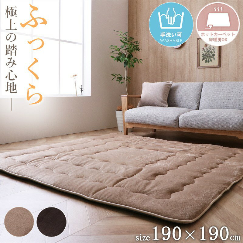 Rakuten - こたつ敷き布団 厚手 正方形 ラグ 2畳 北欧 40mm 厚敷き 190×190cm ラグマット おしゃれ ホットカーペット対応 こたつ カーペット 無地 クッションラグ 敷物 ふかふか 秋冬 あったか 撥水加工 撥水 はっ水 フラン Works
