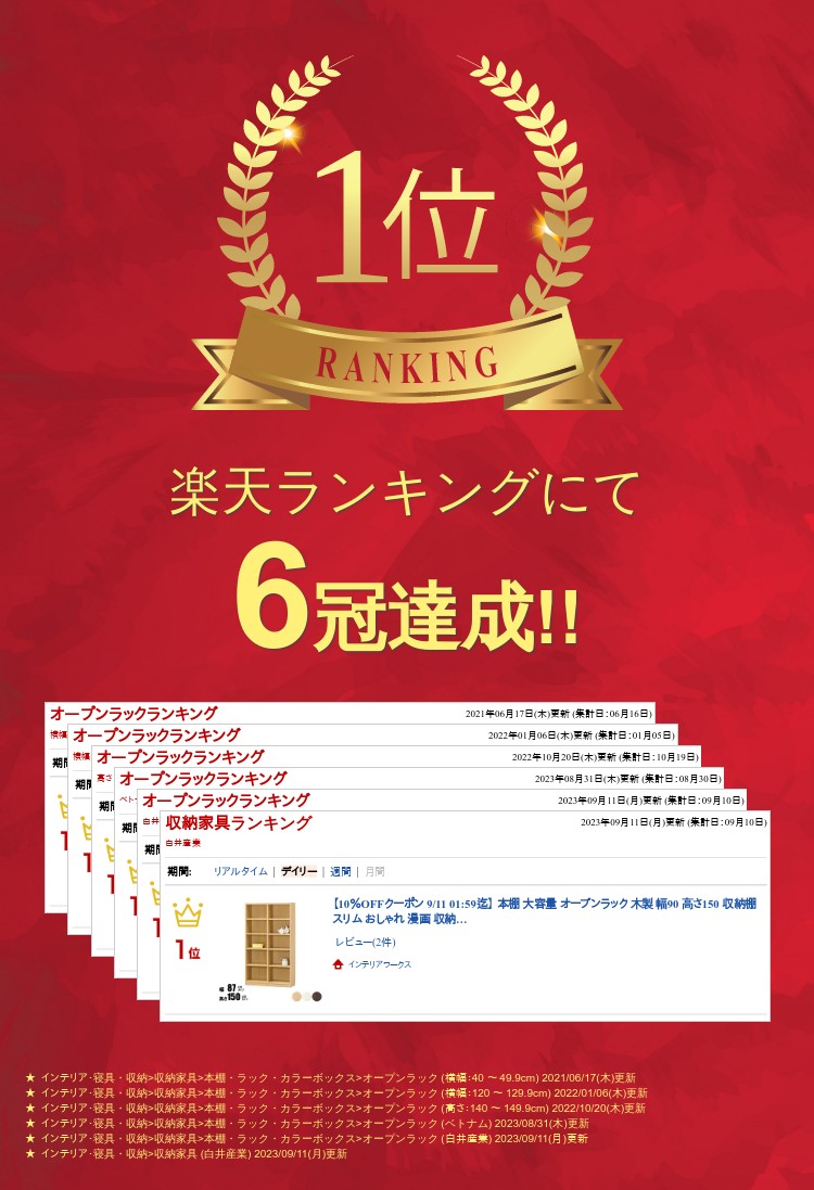 【先着限定クーポンで最大10％OFF】 本棚 大容量 幅90 高さ150 オープンラック 木...