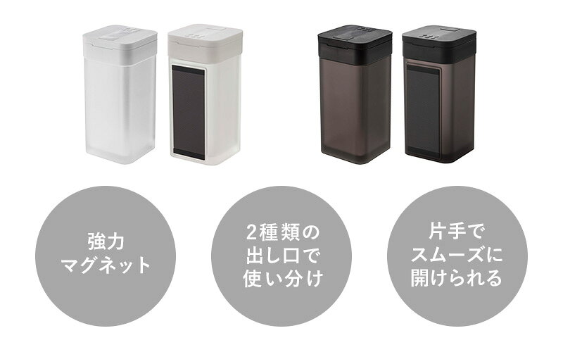 インテリアワークスのマグネットスパイスボトル L tower スパイスボトル タワー 山崎実業 調味料入れ マグネット キャニスター 保存容器 スパイス 調味料ボトル スパイスケース スパイス入れ 使いやすい おしゃれ 塩 コショウ 調味料収納 磁石 ホワイト ブラック yamazaki 5827 5828 Works｜アングル3