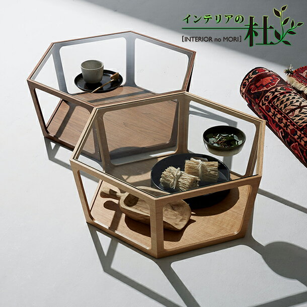【完成品】 リビングテーブル ガラス 六角形 LT-69-N/W レッドオーク ウォールナット HOMEDAY 桜屋工業..