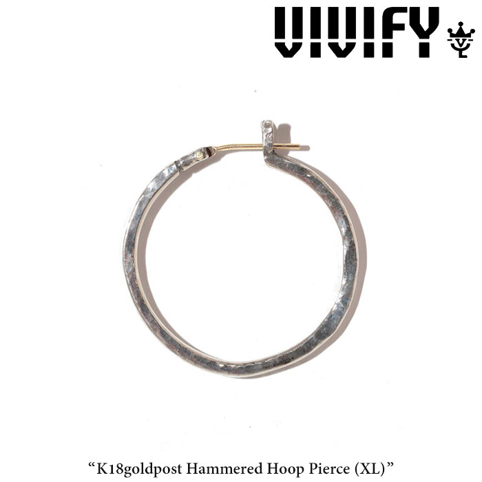 VIVIFY(ヴィヴィファイ)(ビビファイ) K18goldpost Hammered Hoop Pierce（XL）【オーダーメイド受注生産】【キャンセル不可】【VIVIFY フープピアス】【VFP-188】【ゴールド】