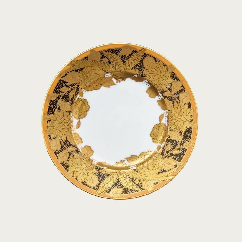 【Noritake（ノリタケ）】　（オマージュ　コレクション） 　19cmプレート　（橙絵花鳥文）