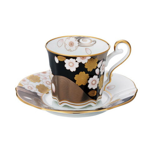 【Noritake（ノリタケ）】（あやみなも）　コーヒー碗皿　（夜桜金銀彩）