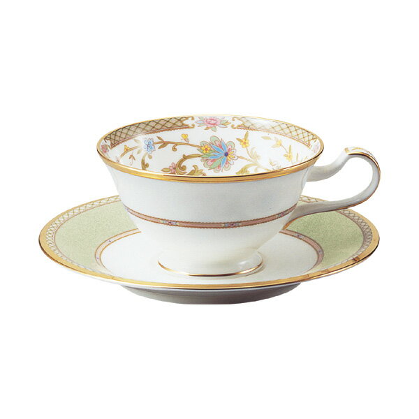 【Noritake（ノリタケ）】（ヨシノ）　ティー・コーヒー碗皿　（グリーン）