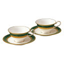 【Noritake（ノリタケ）】（フィッツジェラルド ヘミングウェイ） ティー コーヒー碗皿ペアセット （グリーン）