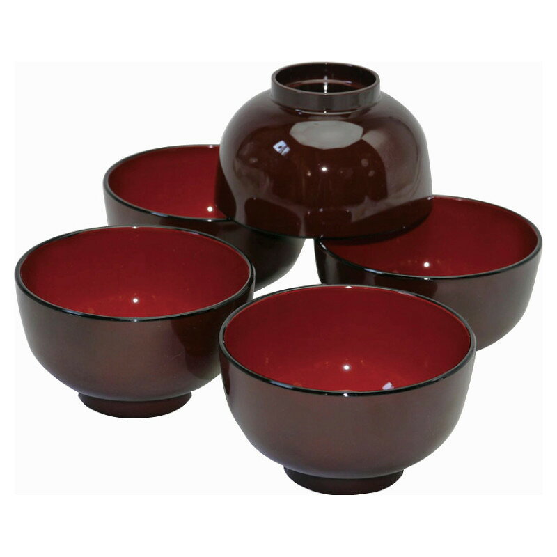 樂天商城 - レンジ汁椀　溜内朱　5客揃　　B2088-030