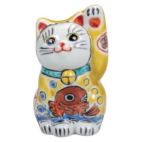 【代引不可】 【九谷焼】 3号招き猫・黄釉鯛 K8-1438