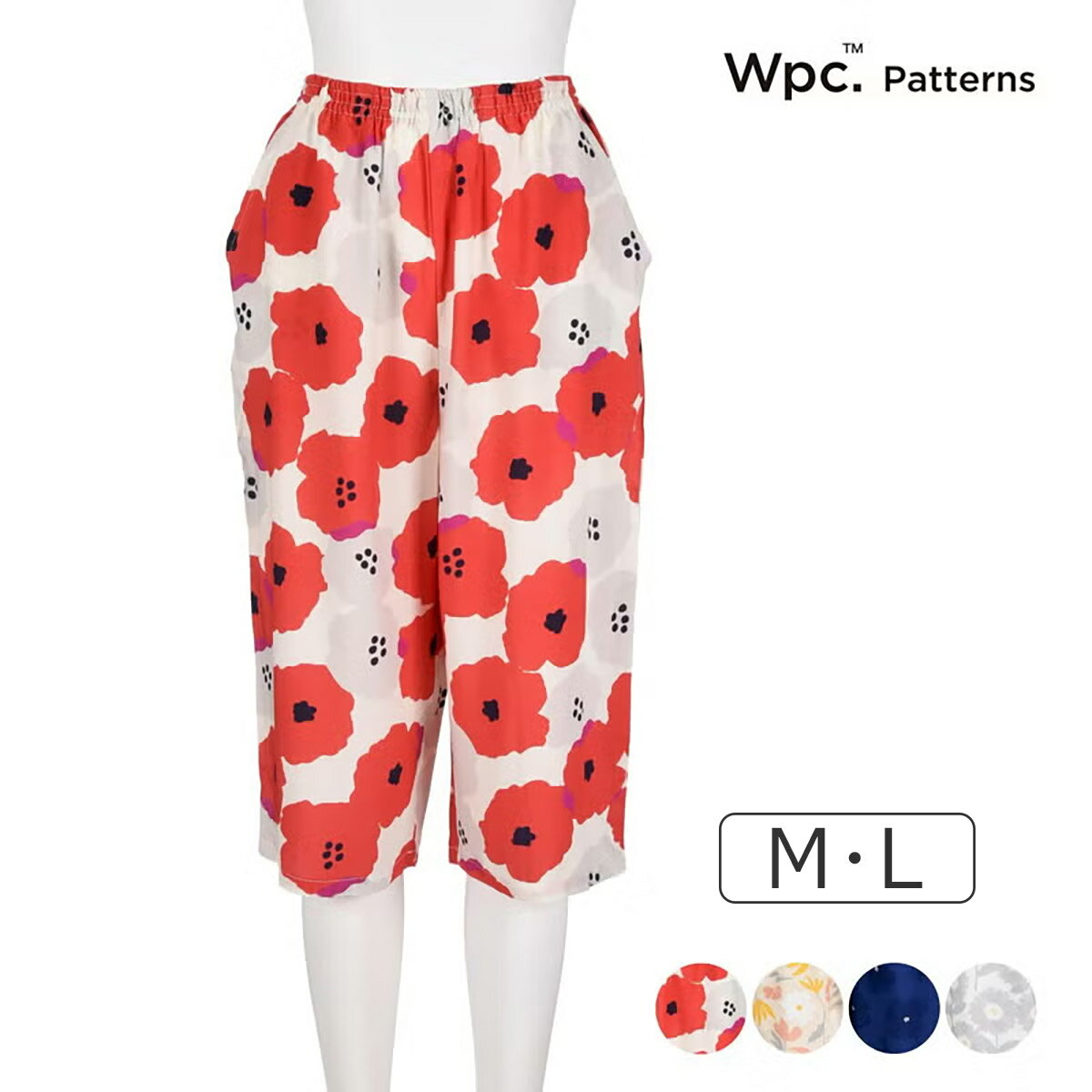 Wpc.Patterns ステテコ ピオニ ポルク ペールブロッサム 水彩フラワー 7分丈 ステテコ 両サイドポケット付き 接触冷感 M/L WP-4002