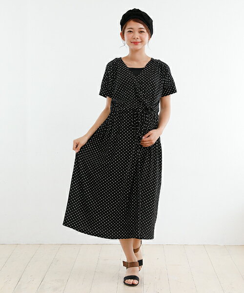 犬印本舗 マタニティ ワンピース 半袖 授乳 カシュクール M L|授乳服 産前 産後 出...