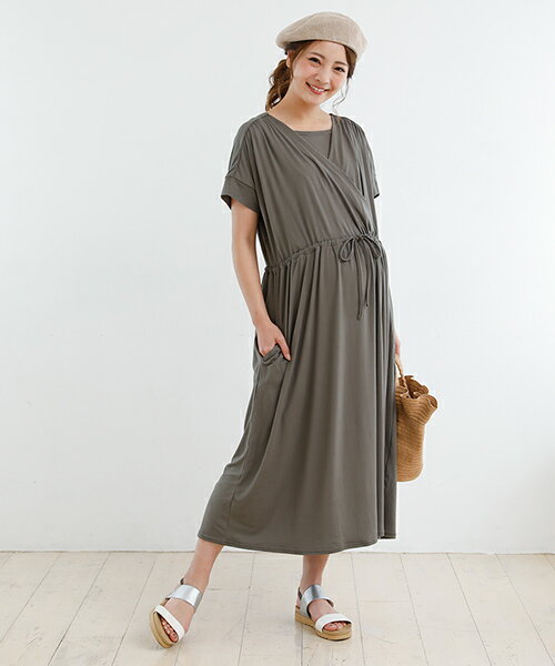 犬印本舗 マタニティ ワンピース 半袖 授乳 カシュクール M L|授乳服 産前 産後 出...