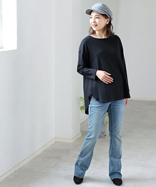 犬印本舗 背中カシュクール 授乳ケープ トップス | ブラック ブラウン 通年 マタニティトップス 長袖 ロンt 妊婦 産後 服 おしゃれ きれいめポンチ ストレッチ 赤ちゃん 大きいサイズ ルームウェア 産前 マタニティウェア 妊婦服 授乳服 レディース tシャツ 秋 1枚で決まる 2