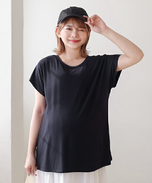 犬印本舗 楽ちん授乳T ドルマン マタニティTシャツ | 授乳ケープ Tシャツ 授乳服 半袖 春 夏 大きいサイズ 授乳口 マタニティ服 シンプル ルームウェア 授乳 トップス 妊婦 無地 ストレッチ マタニティ マタニティウェア ブラック ネイビー ホワイト オリーブ レディース 2