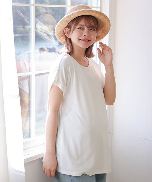 犬印本舗 楽ちん授乳T ドルマン マタニティTシャツ | 授乳ケープ Tシャツ 授乳服 半袖 春 夏 大きいサイズ 授乳口 マタニティ服 シンプル ルームウェア 授乳 トップス 妊婦 無地 ストレッチ マタニティ マタニティウェア ブラック ネイビー ホワイト オリーブ レディース 3