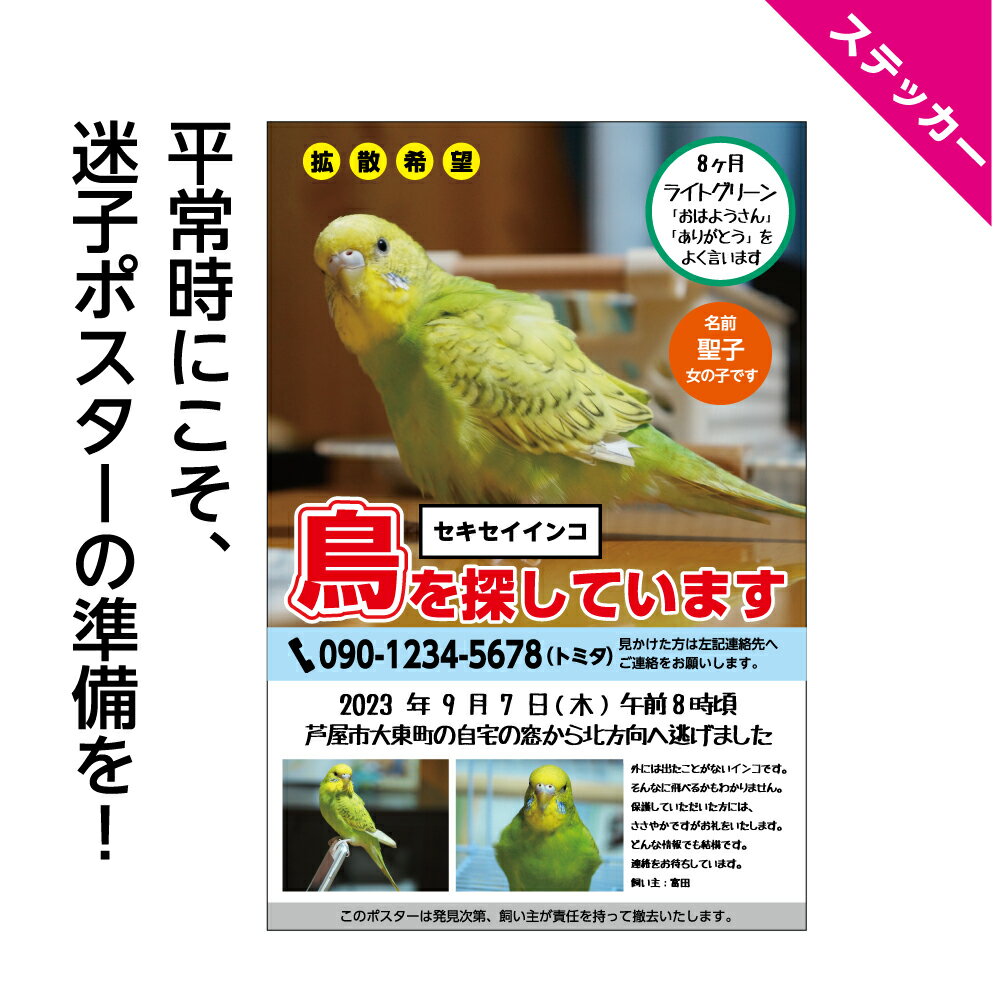 鳥がいます ペット 災害 レスキュー インコ 鳥 シール ステッカー 防災 迷子 対策 グッズ 災害時 備え 準備 持ち物 防災セット ペットの災害対策 ペットの防災 災害の備え どうする 迷子チラシ…